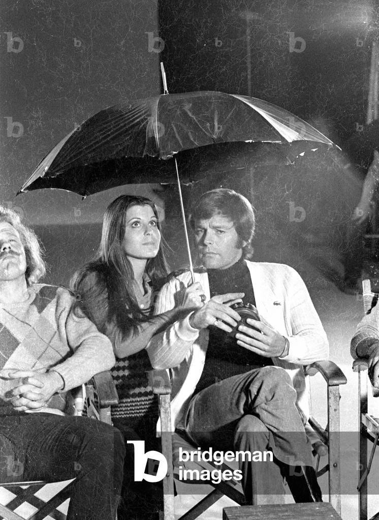 Robert Wagner and Tina Sinatra on set, ca. 1970 (b/w photo)