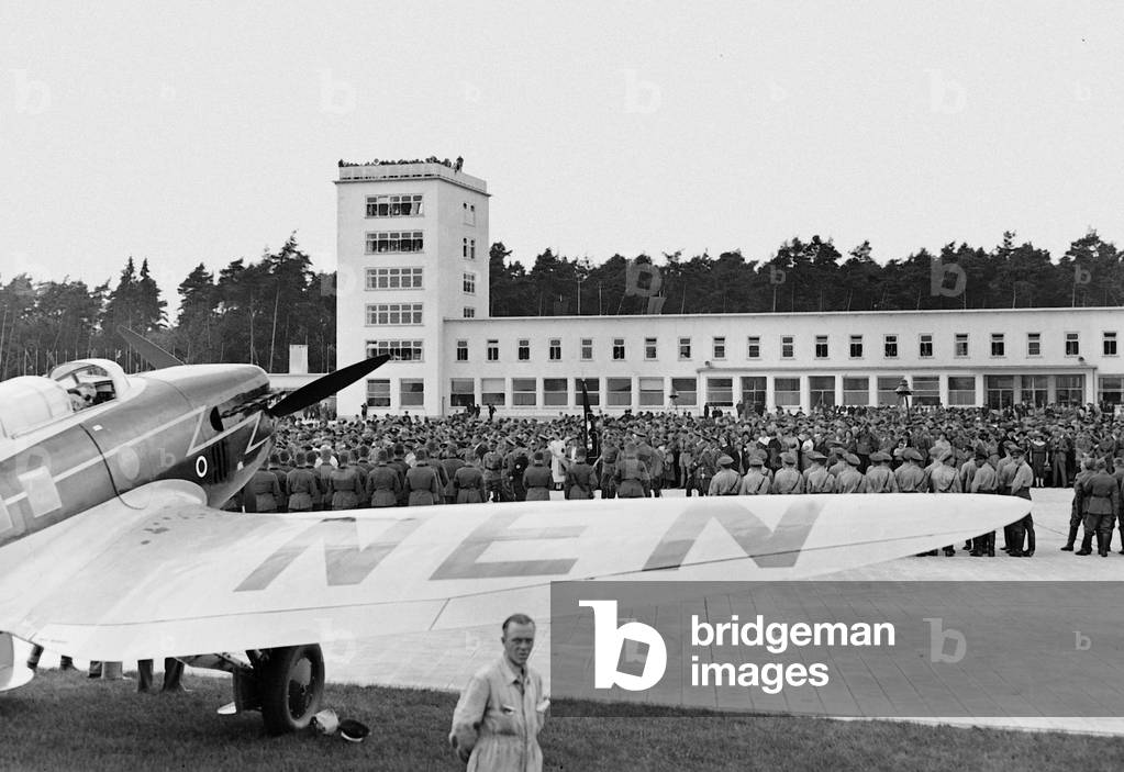 Opening of the Rhine-Main airport in Frankfurt, 1936 (b/w photo)
