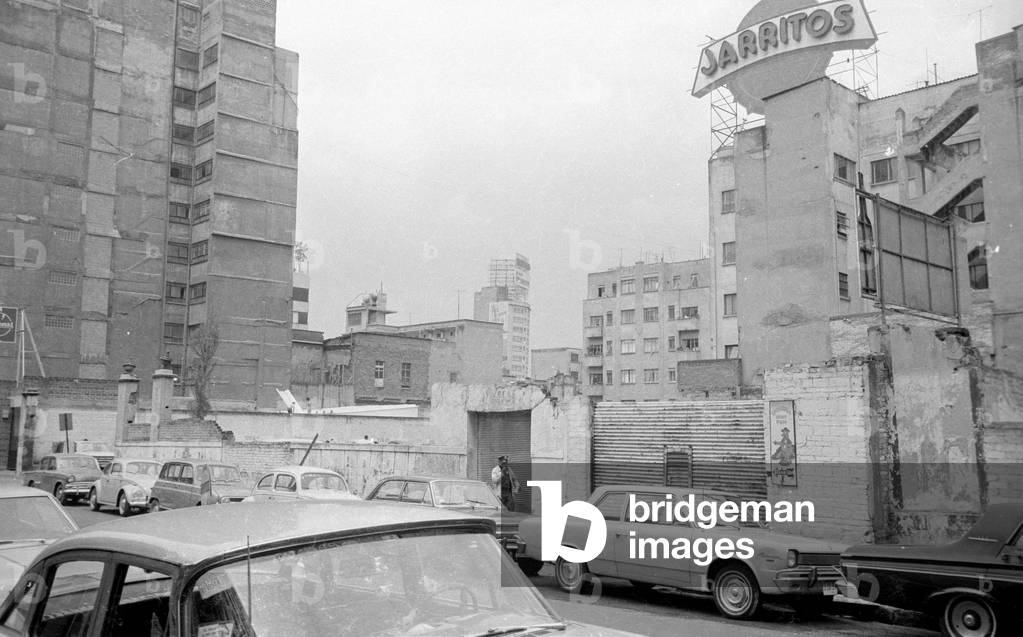 Residential and commercial buildings in Mexico City, 1970 (b/w photo)