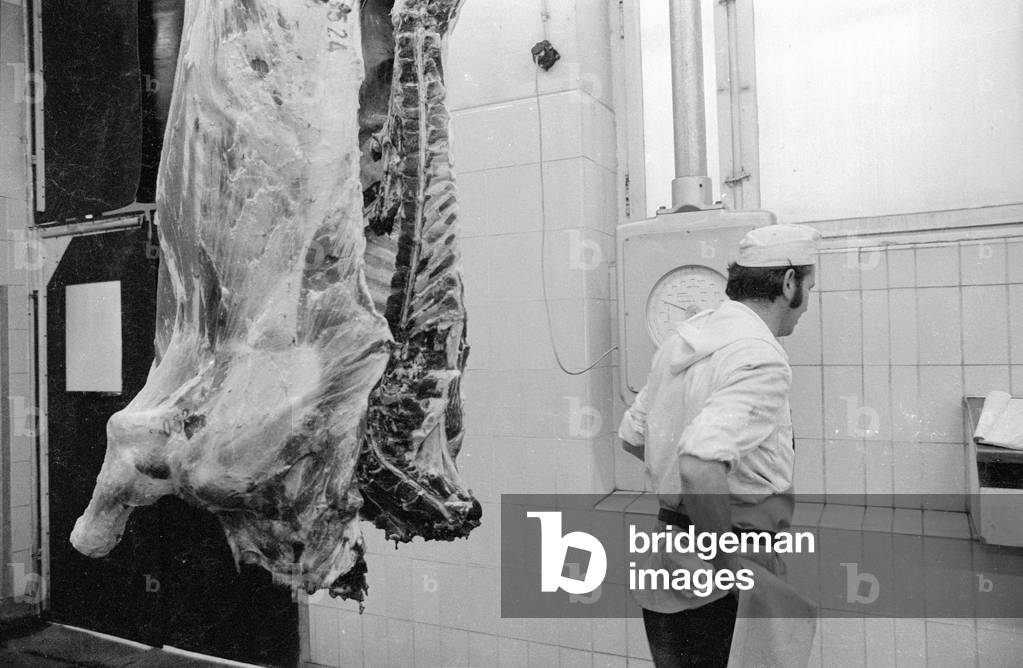 Slaughterhouse in Munich, 1974 (b/w photo)
