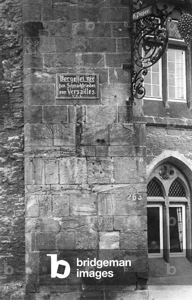A plaque commemorating the Treaty of Versailles, 1929 (b/w photo)