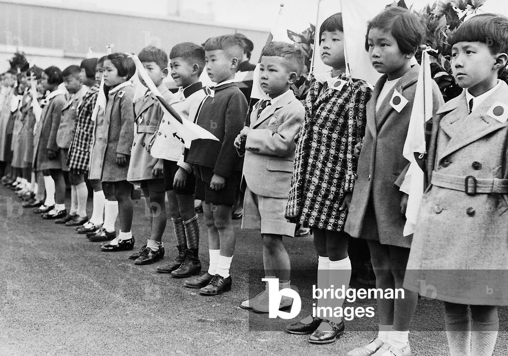 Japanese Children's Group, 1937 (b/w photo)
