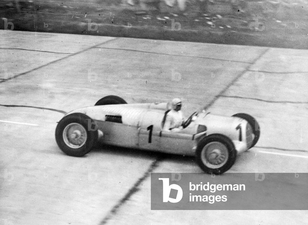Bernd Rosemeyer on Nuernburgring, 1937 (b/w photo)