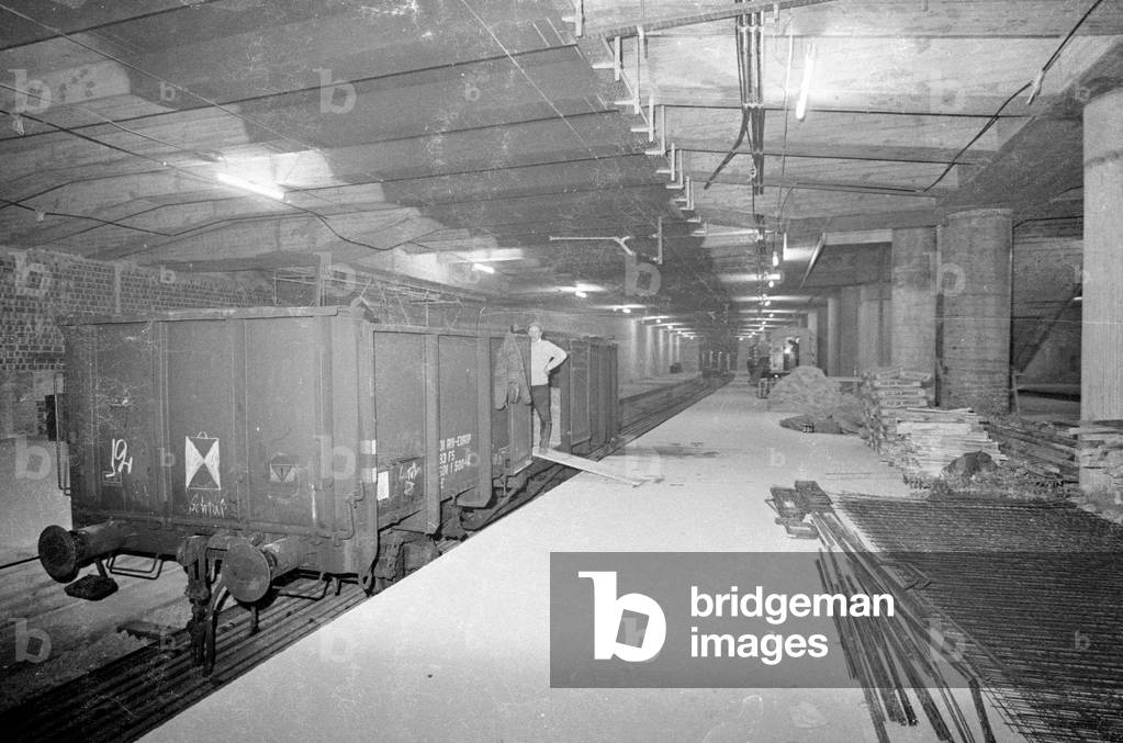 Construction of the metro station Stachus, 1971 (b/w photo)