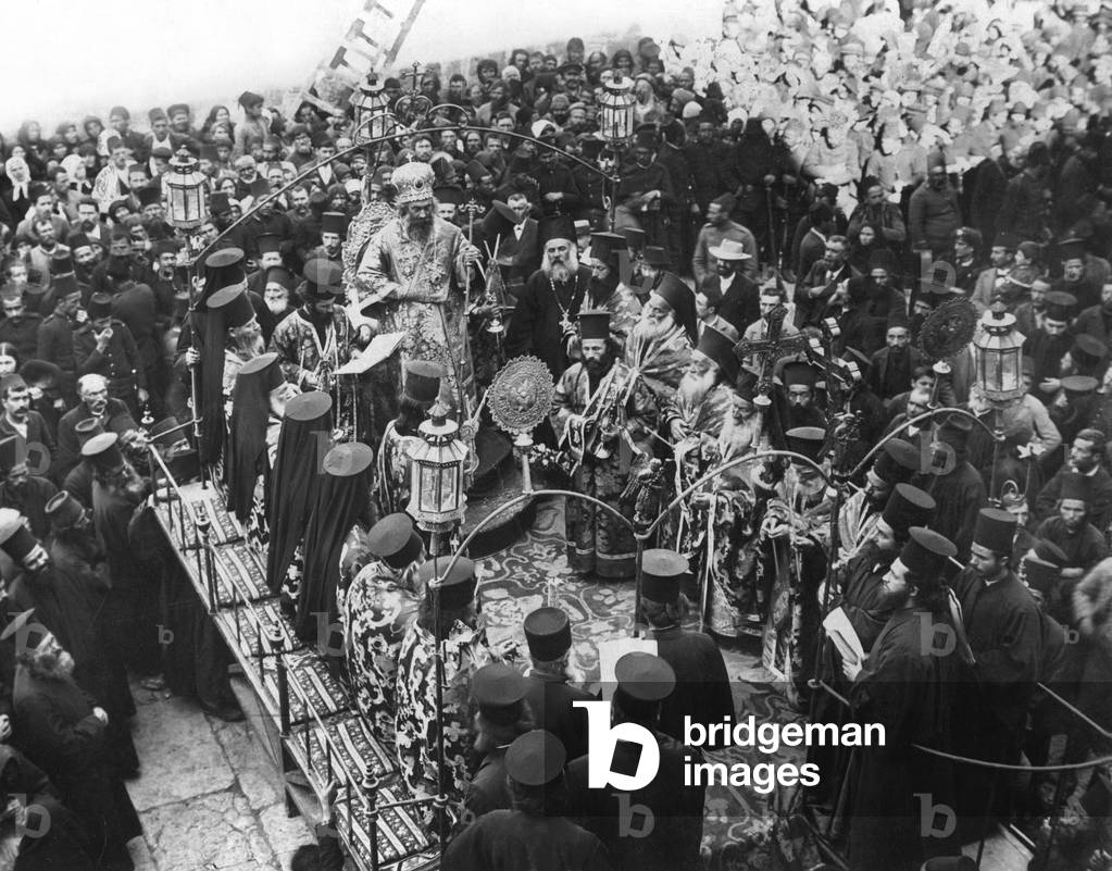 Easter procession in Jerusalem, 1913 (b/w photo)