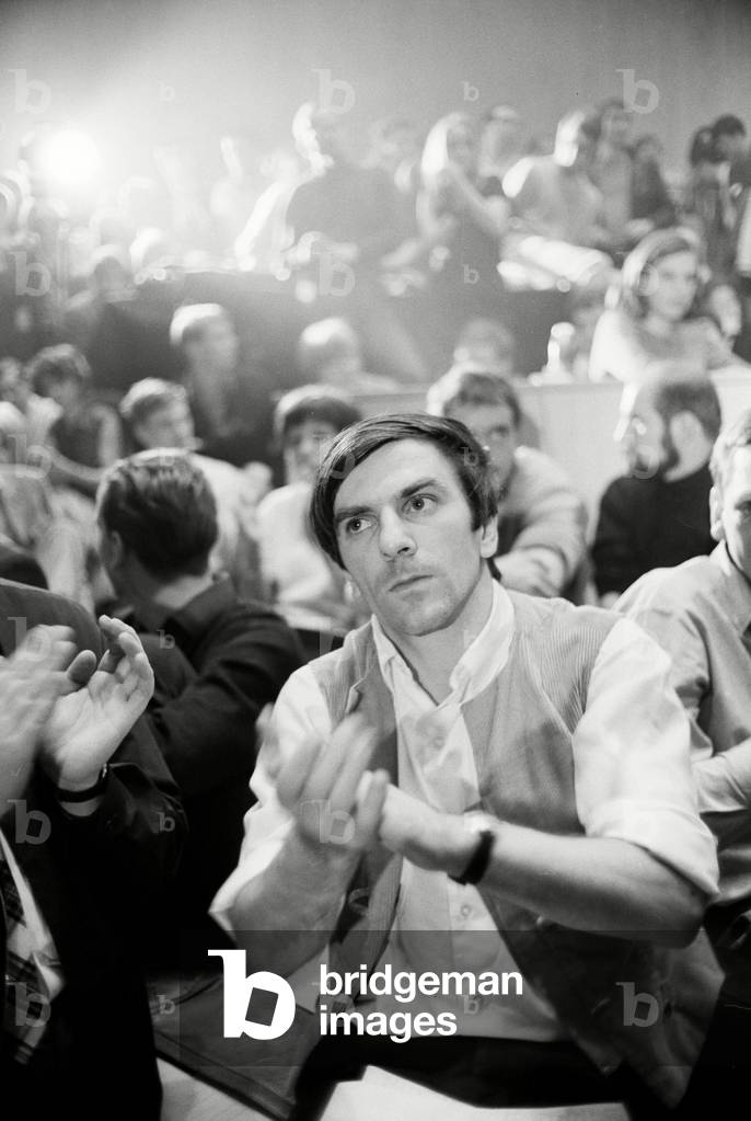 Political activist Rudi Dutschke at the FU Berlin, 1967 (b/w photo)