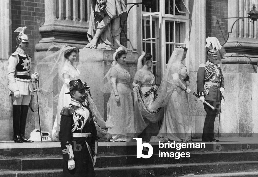 Kaiser Wilhelm II at the wedding of Princess Victoria Margaret of Prussia to Prince Heinrich XXXIII Reuss, 1913 (b/w photo)