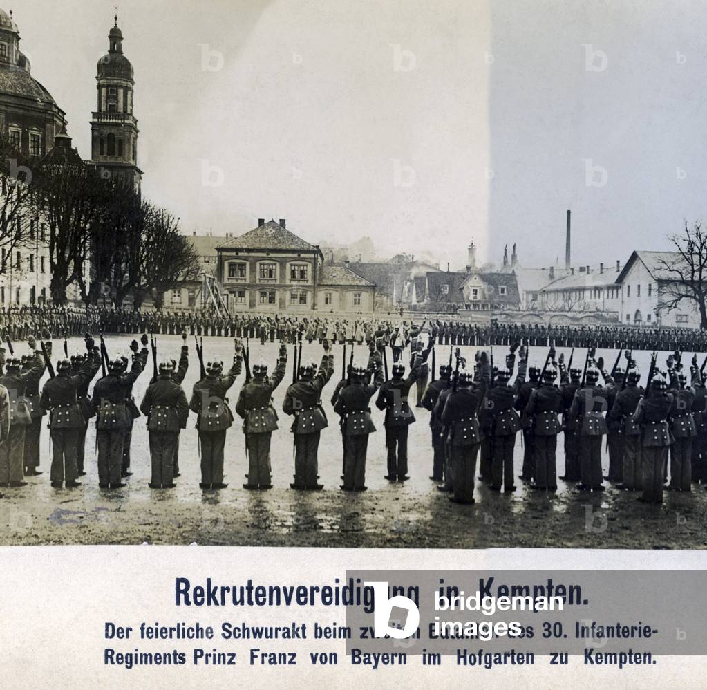 Swearing-in of recruits in Kempten, 1913 (b/w photo)