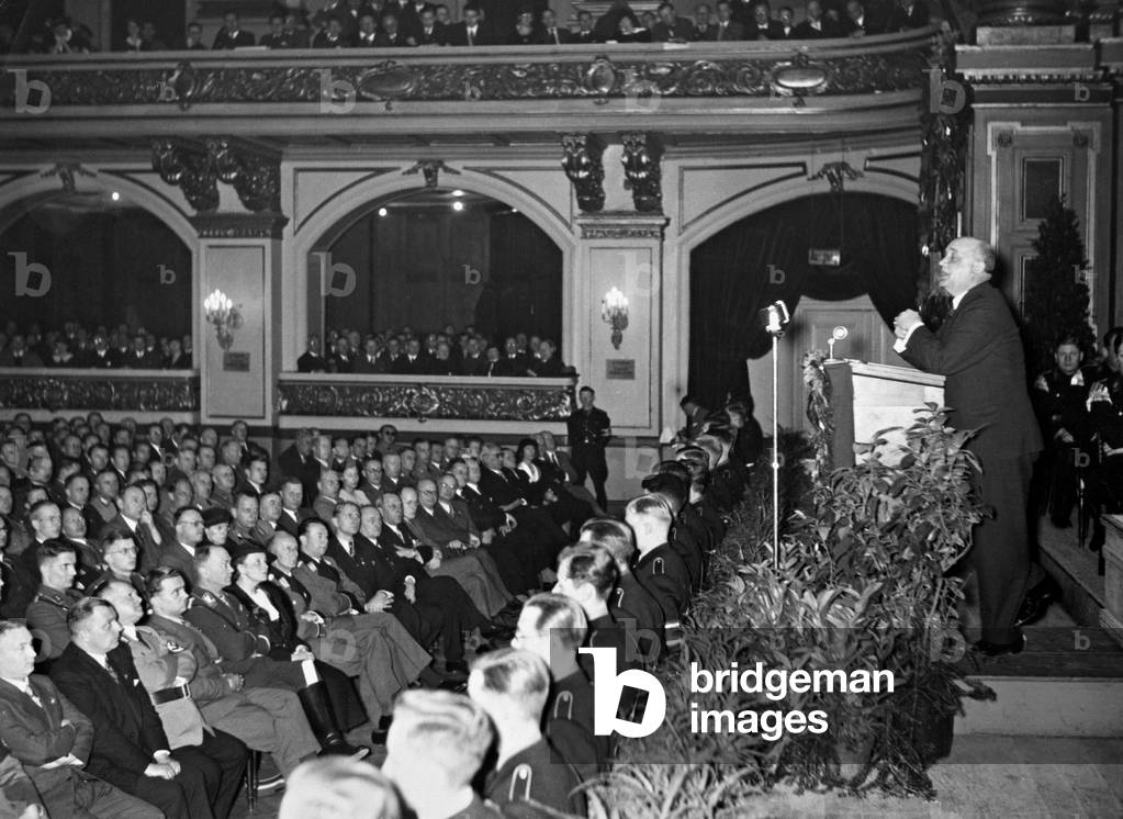 Friedrich Bergius at a rally of the NS technician association, 1937 (b/w photo)