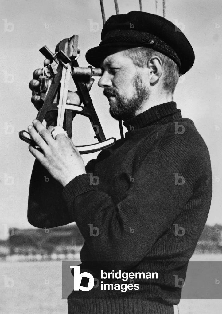 Heinrich Gaber with Sextant, 1938 (b/w photo)
