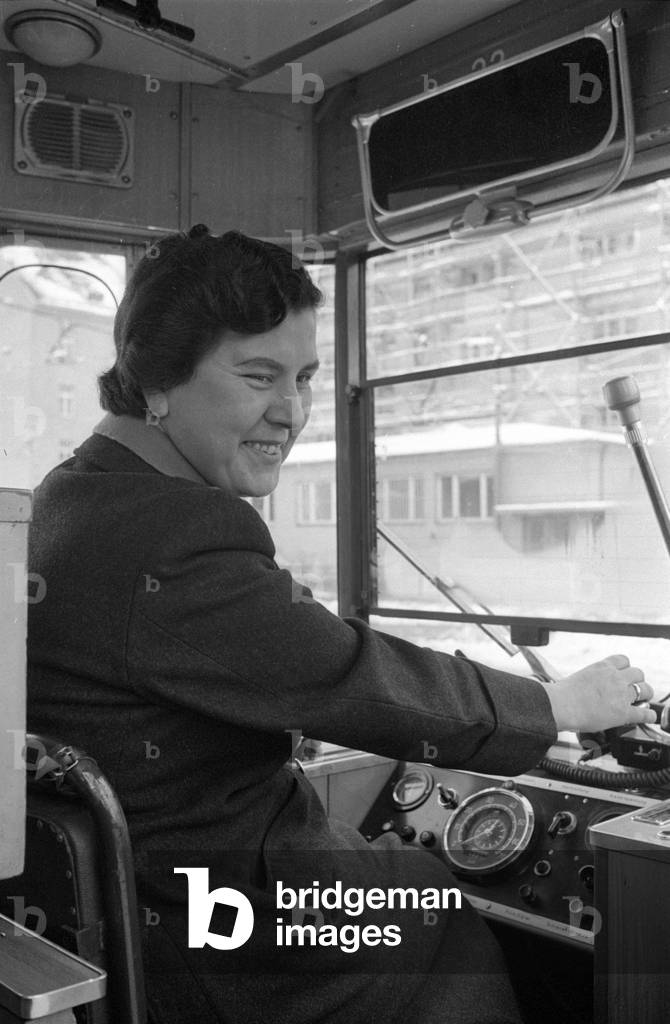 Tram drivers in Munich, 1964 (b/w photo)