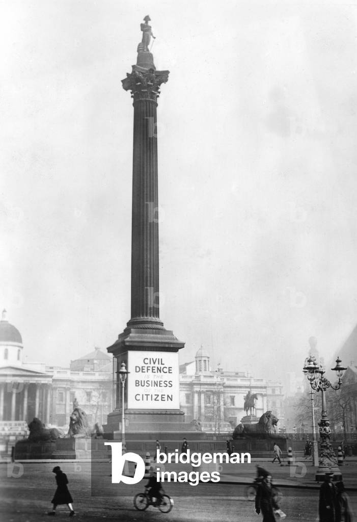 Nelson Monument at Trafalgar Square, 1939 (b/w photo)