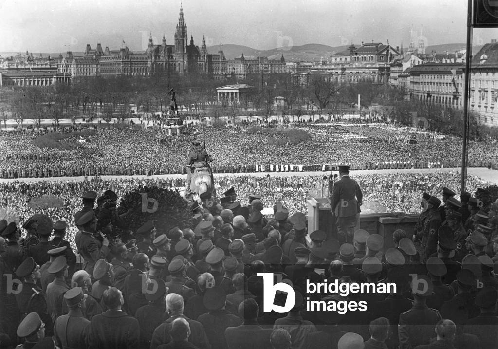 'Anschluss' of Austria 1938 - Hitler speaks from the Hofburg (b/w photo)