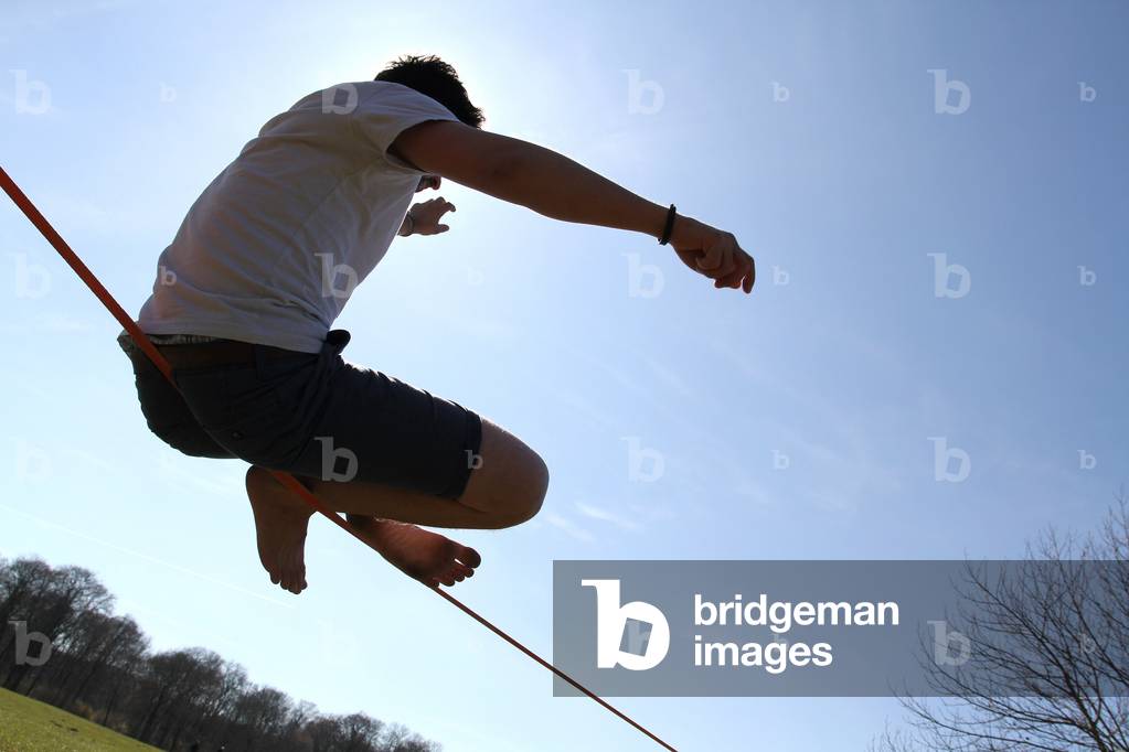 Slackliner in the English Garden in Munich, 2014