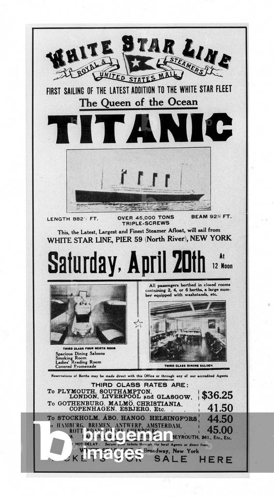 Poster advertising the voyage of the Titanic from New York on April 20th, 1912 (litho)