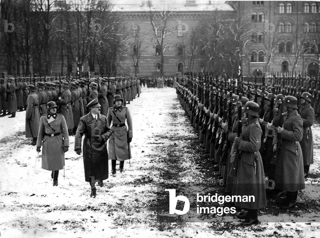 Hitler inspects with Dietrich the 'Bodyguards' (b/w photo)
