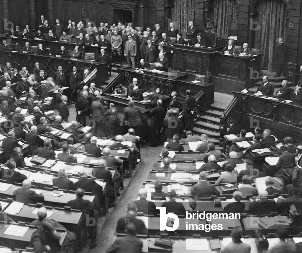 Stresemann in Reichstag, 1928 (b/w photo)