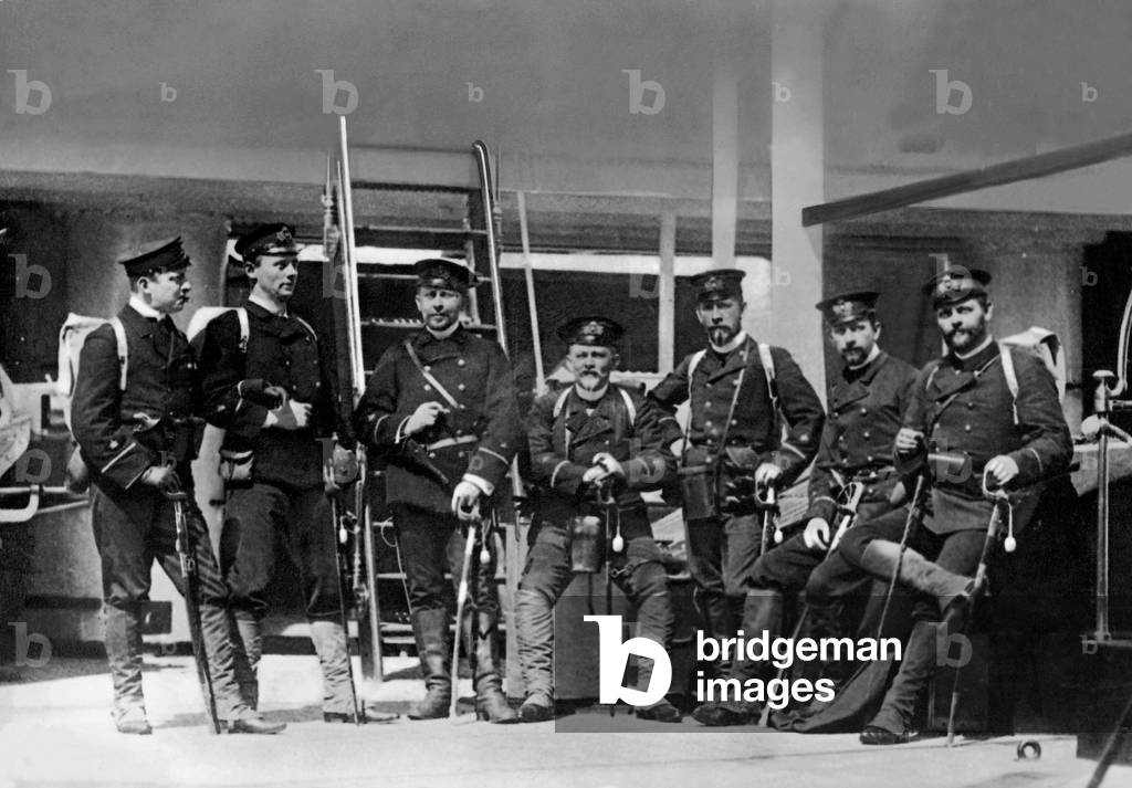 Officers of the landing troops S.M.S. 'Emperor', of the flagship of Rear Admiral von Diederichs (b/w photo)