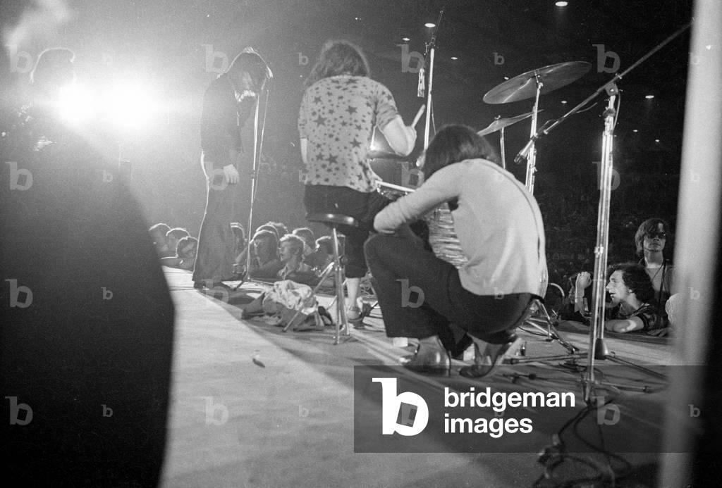 Appearance of Black Sabbath at a rock festival in Munich, 1970 (b/w photo)