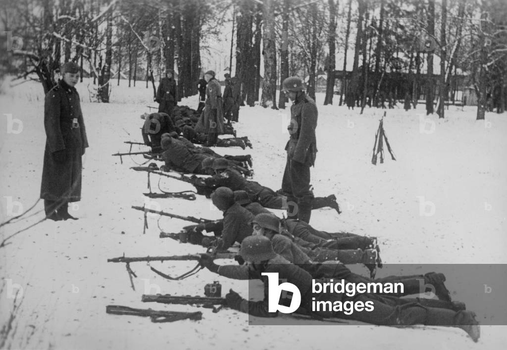 Flemish soldiers of the Waffen-SS during the training, 1941 (b/w photo)