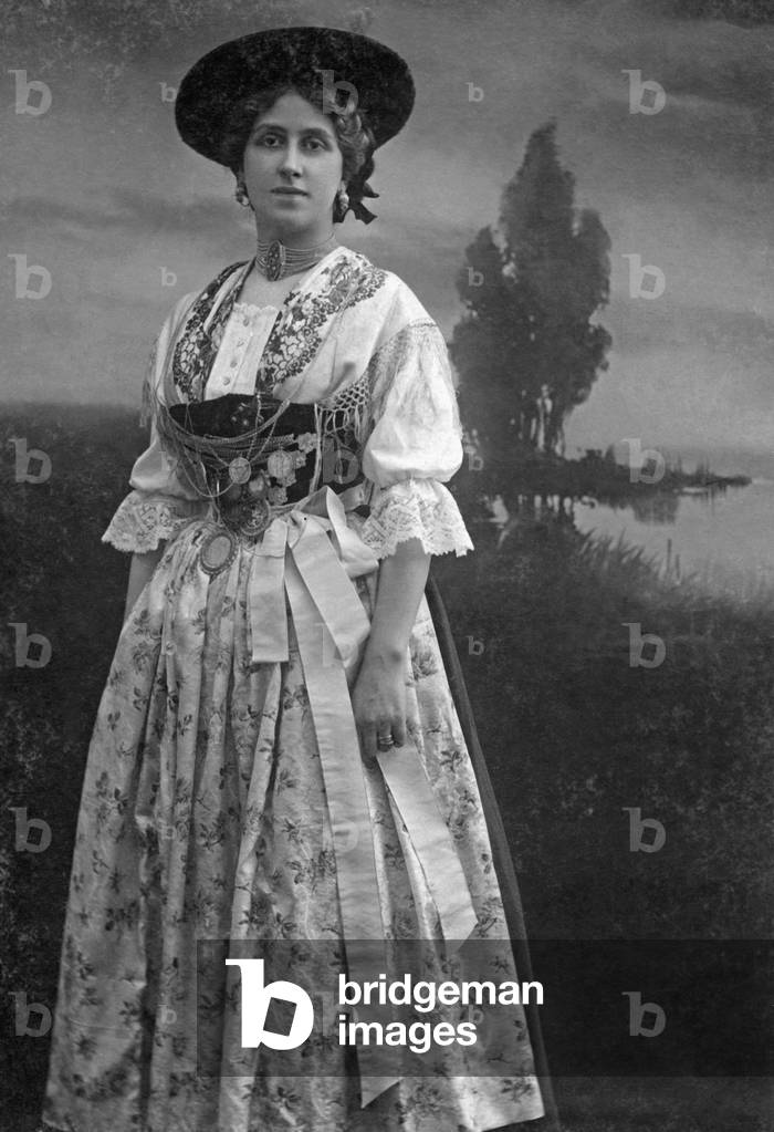 Woman in Bavarian costume, 1906 (b/w photo)
