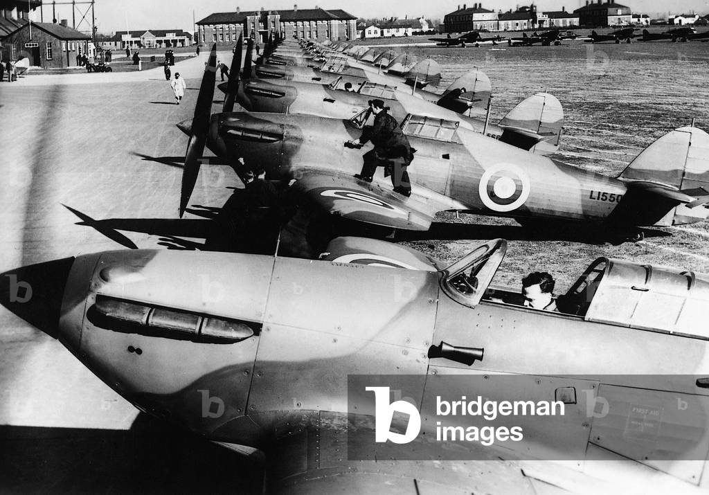 British fighter aircrafts Hawker 'Hurricane', 1940 (b/w photo)