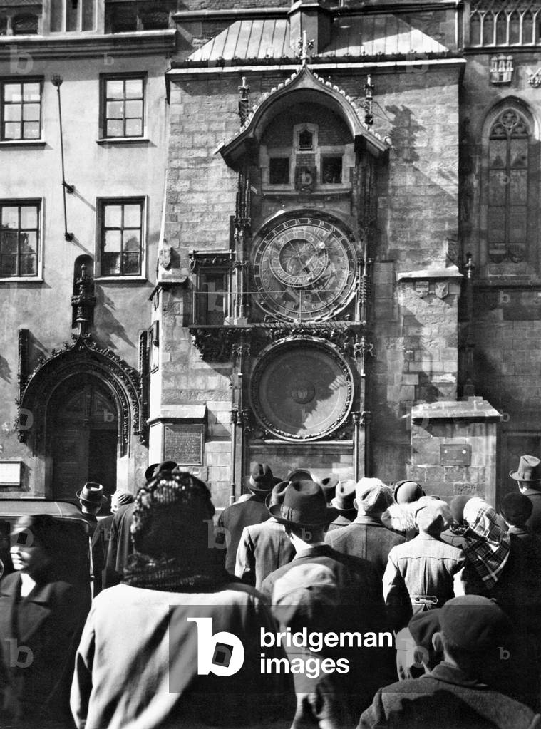 The Astronomic clock in Prague, 1936 (b/w photo)