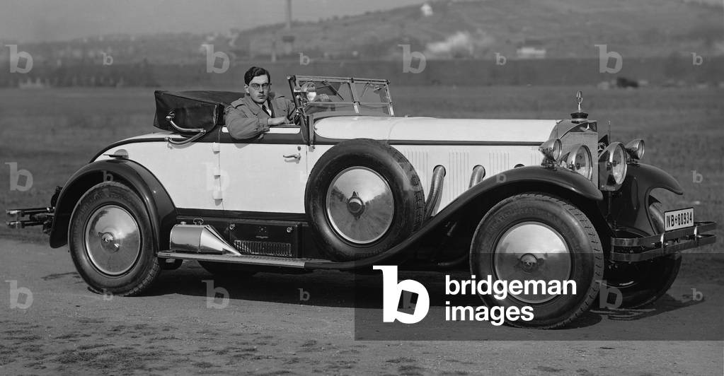 Prince Gustaf Lennart Nicolaus Paul of Sweden in a Mercedes-Benz, 1930 (b/w photo)