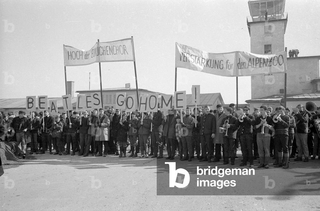 Anti Beatles protest in Salzburg, 1965 (b/w photo)