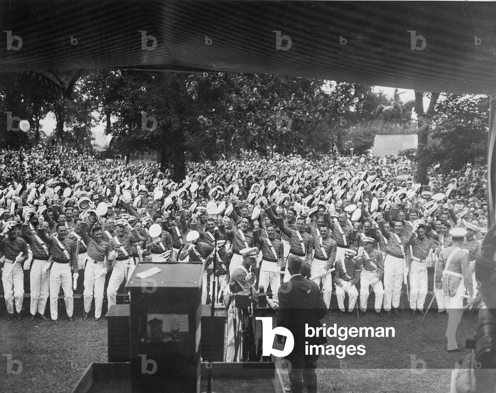 Conferral of diplomas upon the cadets of West Point, 1934 (b/w photo)