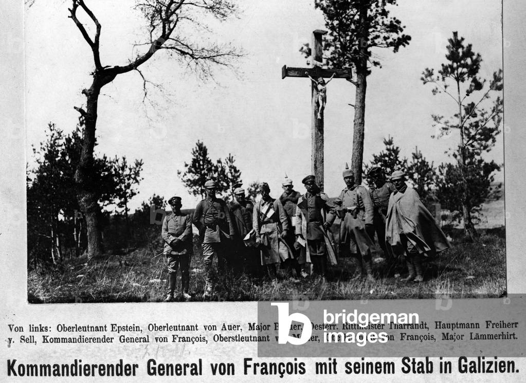 The commanding general Hermann von Francois with his staff in Galicia, Ukraine, 1915 (b/w photo)