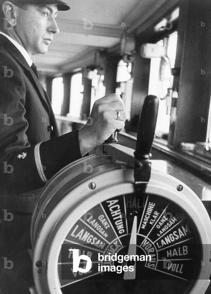 Engine telegraph on a tanker, 1958 (b/w photo)