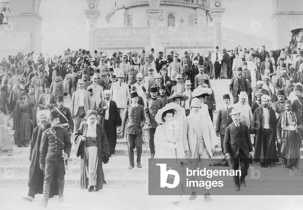 Prinz Eitel of Prussia and Duchess Sophie Charlotte von Oldenburg in Jerusalem, 1910 (b/w photo)