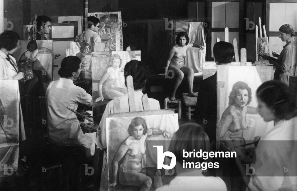 Art students in Turkey, 1939 (b/w photo)
