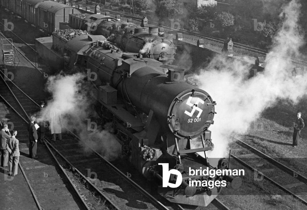 Steam locomotive in Germany, 1942 (b/w photo)