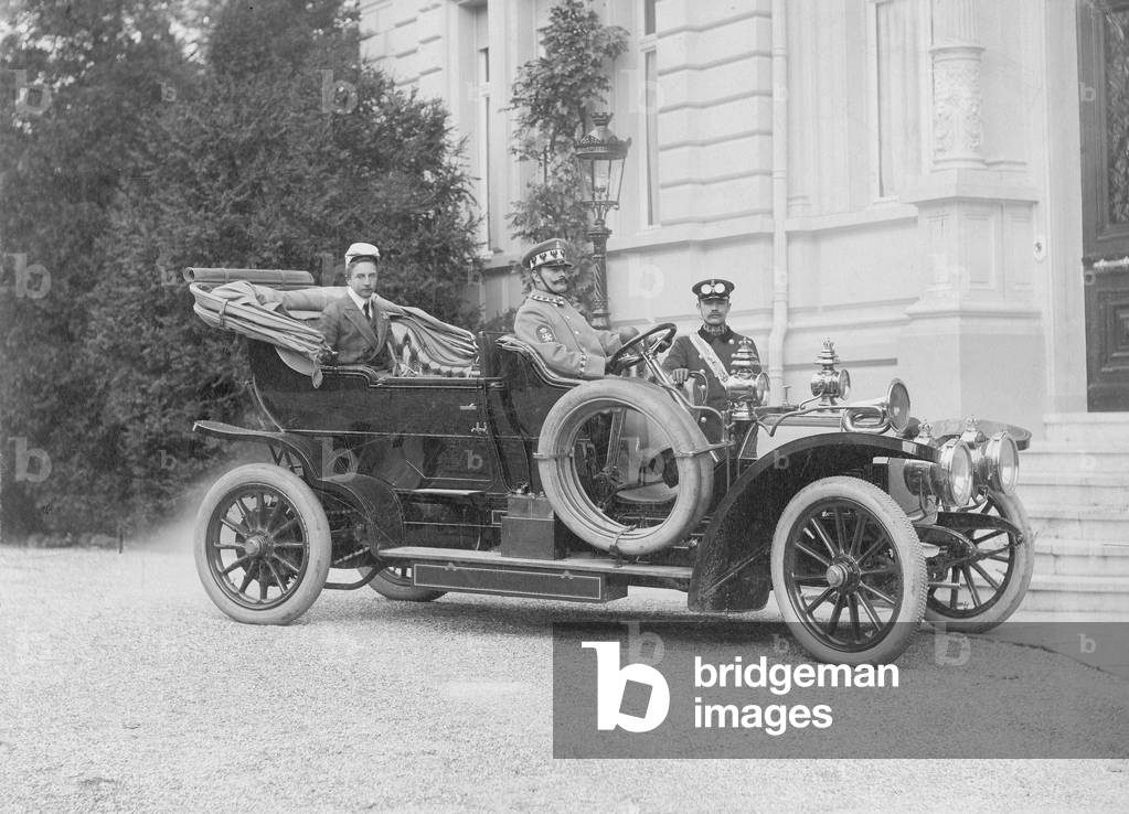 Prinz August Wilhelm of Prussia in car, 1906 (b/w photo)