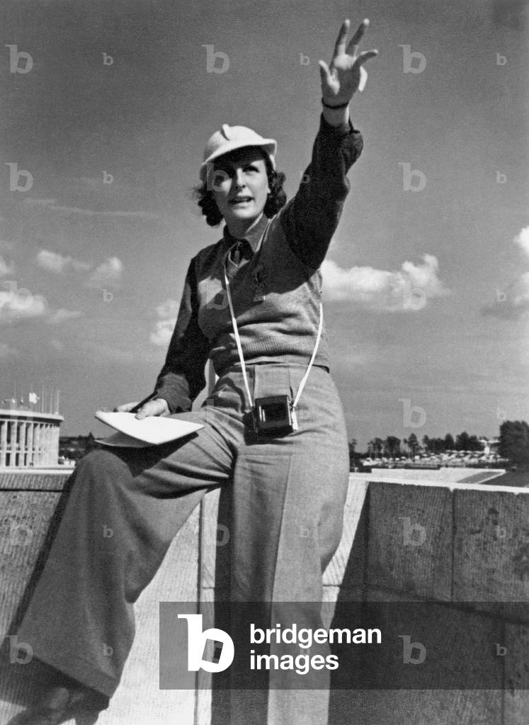 Leni Riefenstahl during filming for Olympia, 1936 (b/w photo)