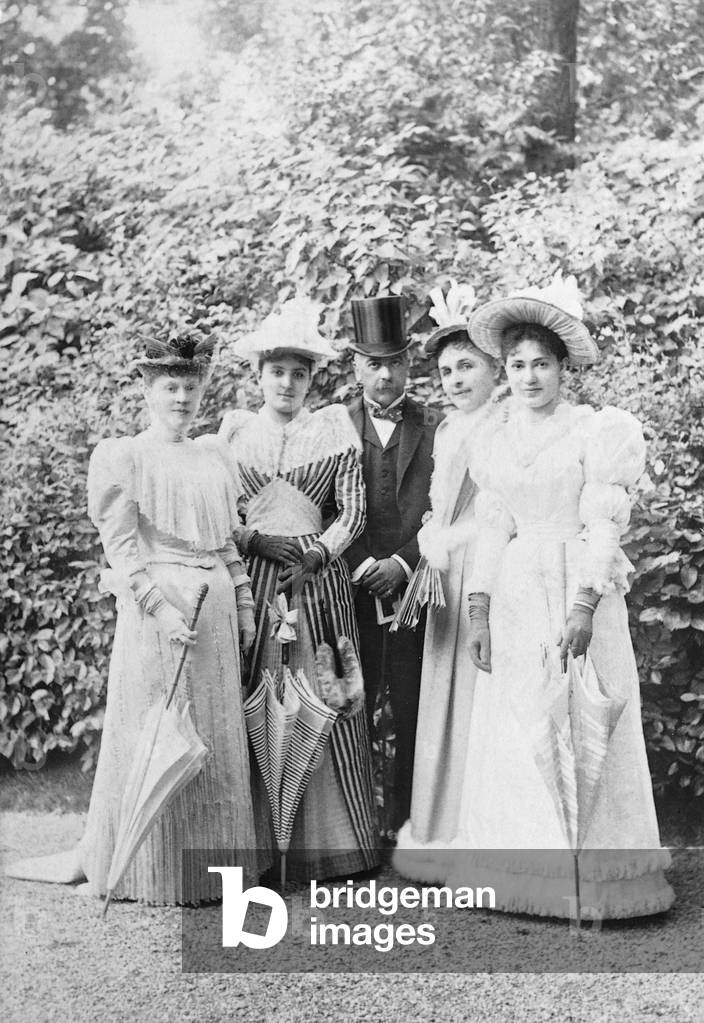Count Nikolaus of Esterhazy with female artists of the Comedie-Francaise, 1892 (b/w photo)
