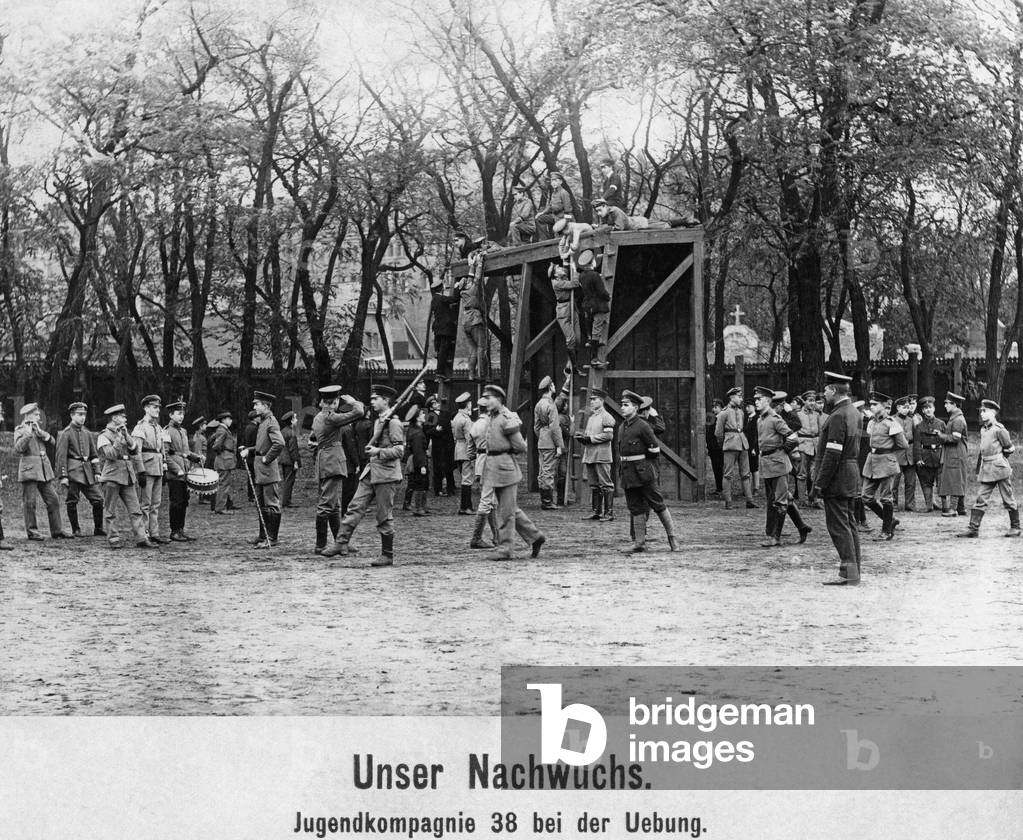 Youth company during an exercise, 1913 (b/w photo)
