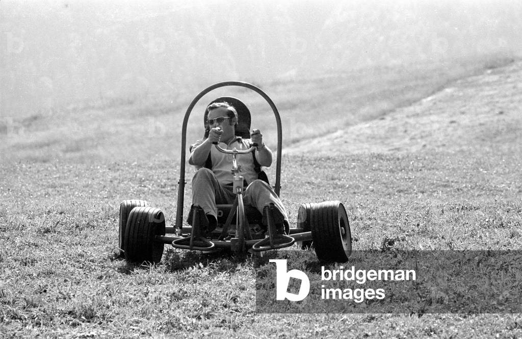 Downhill carts in Ruhpolding, 1974 (b/w photo)