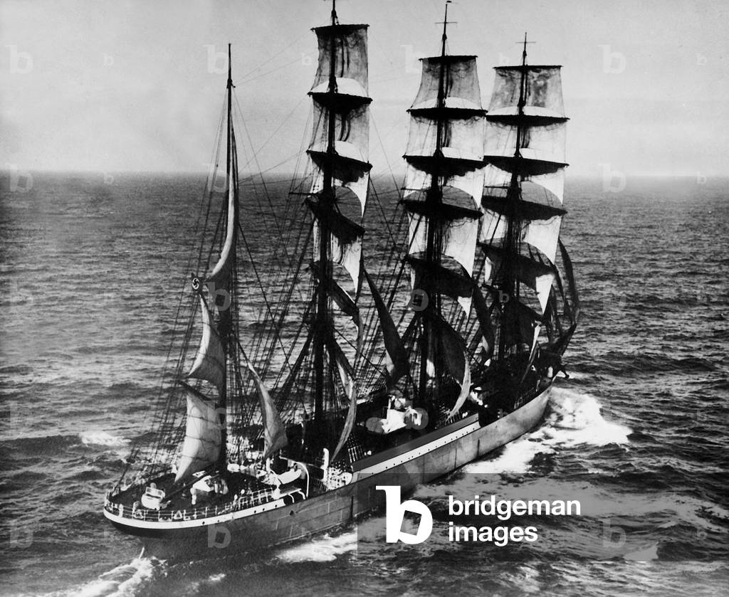 Four masted sailing ship 'Commodore Johnsen', 1936 (b/w photo)