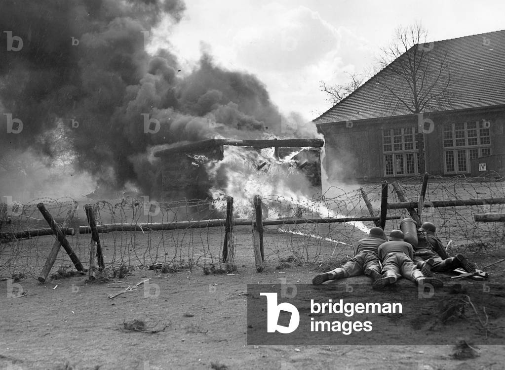German soldiers with flame throwers, 1941 (b/w photo)