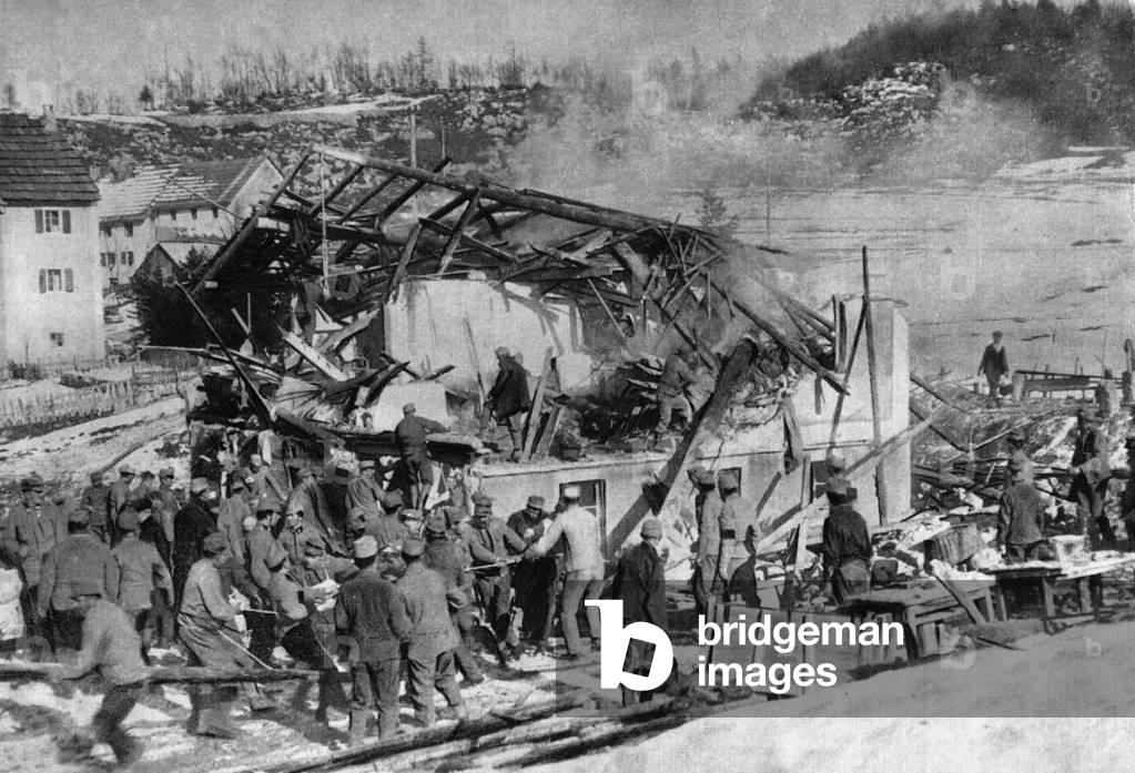 Clean-up efforts (b/w photo)