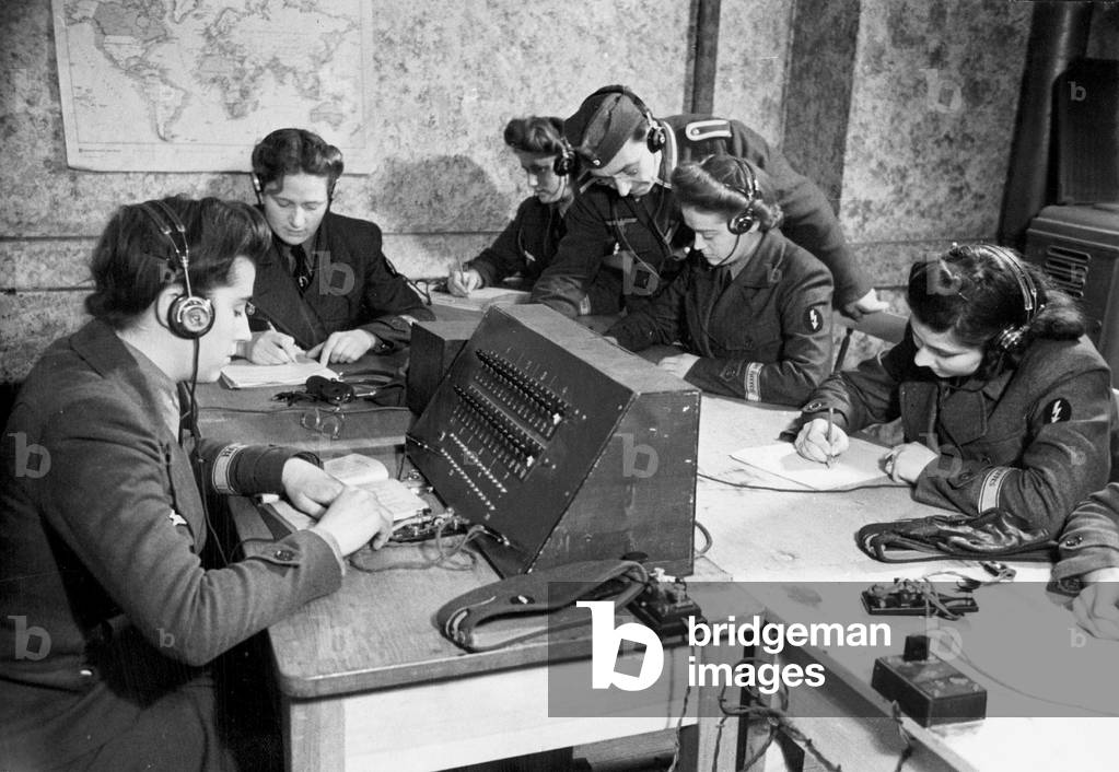 Women in training for the Women's Auxiliary Signal Service, 1943 (b/w photo)