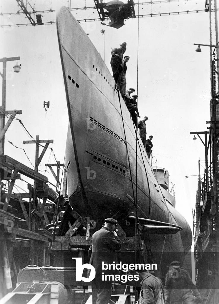 Launch of a submarine, 1942 (b/w photo)