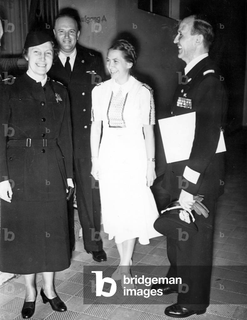 Gertrud Scholtz-Klink with the Italian ambassador Alfieri and his wife, 1940 (b/w photo)