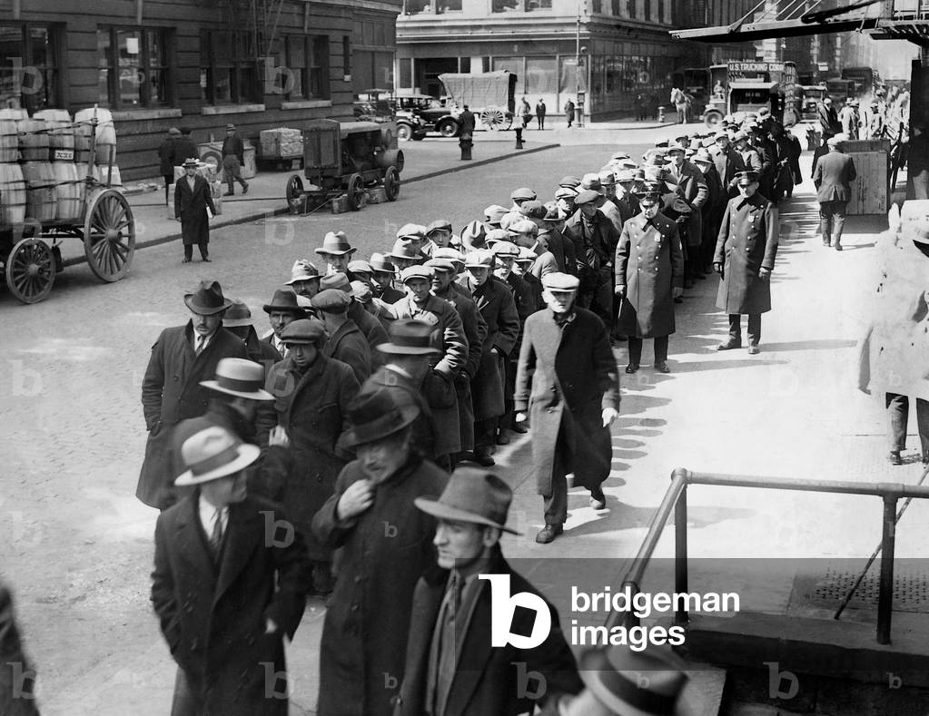 Queue of unemployed (b/w photo)