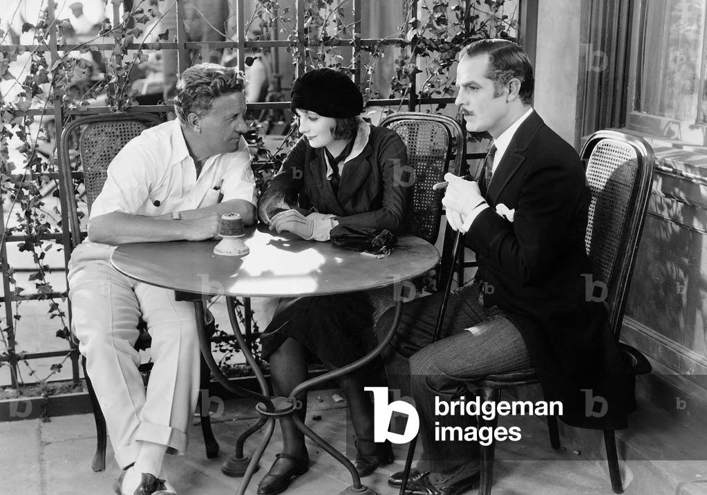Fred Niblo, Greta Garbo and Antonio Moreno during the filming of 'The Demon woman', 1926 (b/w photo)