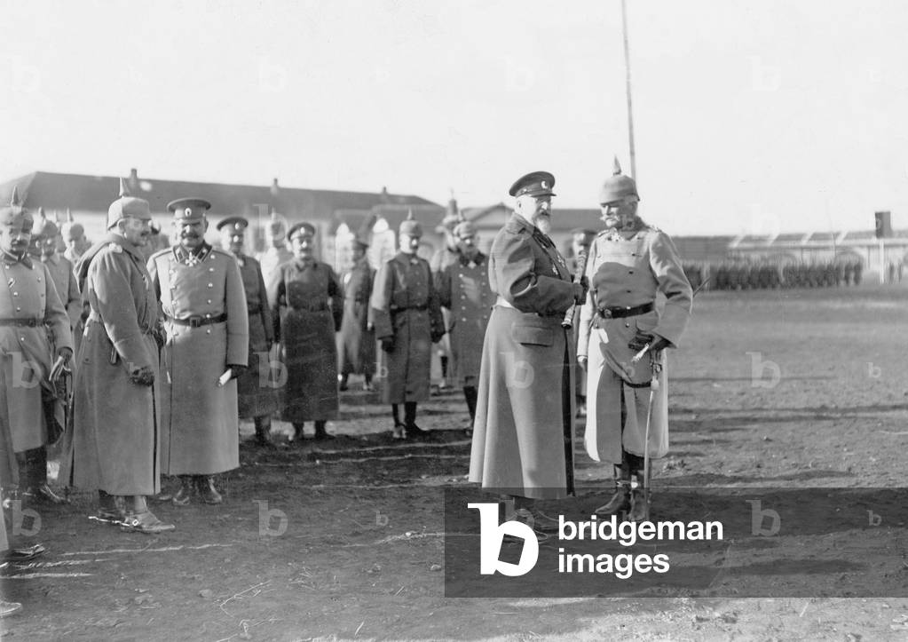 Wilhelm II, Ferdinand of Bulgaria and August von Mackensen in Nis, 1916 (b/w photo)