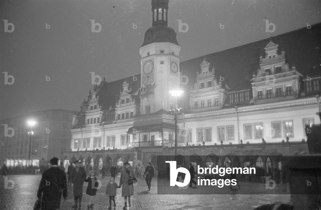 The Old Town Hall in Leipzig, 1965 (b/w photo)